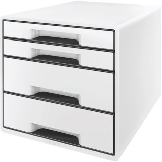 Schubladenbox WOW Cube, weiß/grau, 4 geschlossene Schubladen, 2 hohe, 2 flache, mit Auszugstopp, Schubladeneinsatz