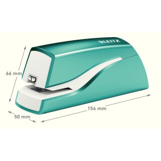LEITZ 5566 Elektrisches Heftgerät WOW New NeXXt eisblau, batteriebetrieben, bis zu : 10 Blatt, Heftart: geschlossen, Klammern: e1