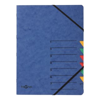 Eckspann-Ordnungsmappe Easy, 7 Fächer, farbige Taben, Beschriftung: 1-7 zusätzlich Beschriftungslinien, blau