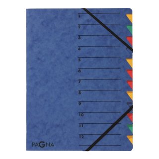 Eckspann-Ordnungsmappe Easy, 12 Fächer, farbige Taben, Beschriftung: 1-12 zusätzlich Beschriftungslinien, blau