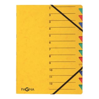 Eckspann-Ordnungsmappe Easy, 12 Fächer, farbige Taben, Beschriftung: 1-12 zusätzlich Beschriftungslinien, gelb