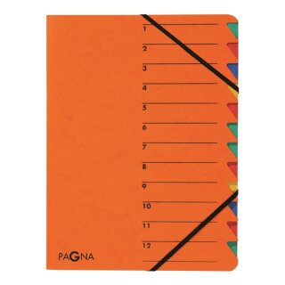 Eckspann-Ordnungsmappe Easy, 12 Fächer, farbige Taben, Beschriftung: 1-12 zusätzlich Beschriftungslinien, orange
