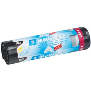 Müllbeutel, LDPE (recycled), 240 Liter, 125 x 100 cm, schwarz, 60 my, 1 Rolle = 5 Beutel