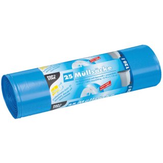 Müllbeutel, LDPE (recycled), 120 l, 110 x 70 cm, blau,  1 Rolle = 25 Beutel