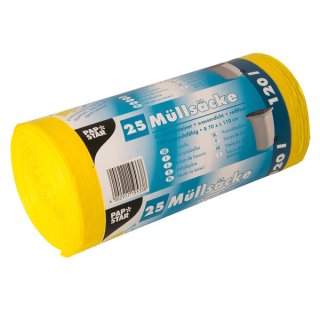Müllbeutel, LDPE, 120 l, 110 x 70 cm, gelb, 1 Rolle = 25 Beutel
