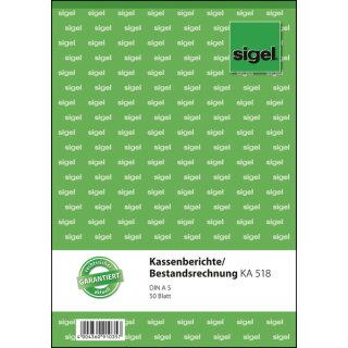 Sigel Kassenberichte/Bestandsrechnung, DIN A5, 50 Blatt