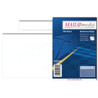 Briefumschlag DIN C6, ohne Fenster, selbstklebend, weiß, 75g/qm, 100 Stück