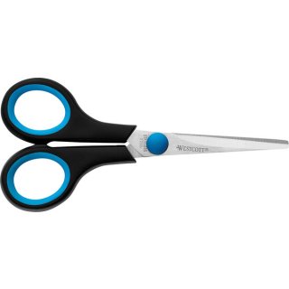 WESTCOTT Easy Grip Schere 14cm, blau-schwarzer Kunststoffgriff, rostfreie Klinge, für Linkshänder