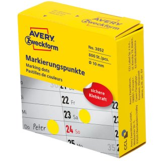 Markierungspunkte, Ø 10mm, gelb, permanent, 800 Etiketten, Rolle