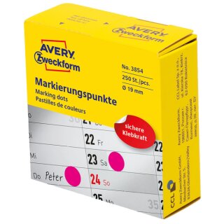 Markierungspunkte, Ø 19mm, magenta, permanent, 250 Etiketten, Rolle