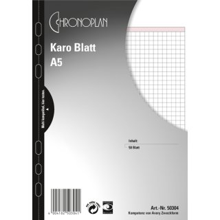 Chronoplan Karo-Blatt, DN A5, Papier, 148 x 210 mm, Inhalt: 50 Blatt
