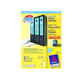 Ordneretiketten bedruckbar, permanent, kurz/breit, blau, 61 x 192 mm, 1 Packung = 100 Blatt = 400 Stück