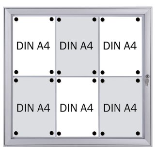 Aluminium-Schaukasten Security für 6x DIN A4, weiß, magnethaftende Tafeloberfläche, weiß