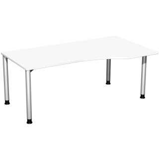 Schreibtisch Flex, rechts, 4-Fuß, 1800 x 800/1000 mm (BxT), weiß/weißalu, höhenverstellbar: 680 - 800 mm