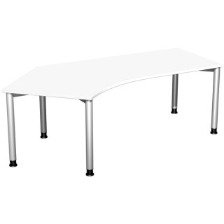 Schreibtisch Flex, 135° links, 4-Fuß, 2166 x 800/1130 mm (BxT), weiß/weißalu, höhenverstellbar: 680 - 800 mm