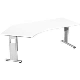 Schreibtisch Flex, 135° links, C-Fuß, 2166 x 800/1131 mm (BxT), weiß/silber, höhenverstellbar: 680 - 820 mm