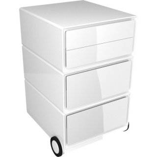 Rollcontainer easyBox, 2 Schübe, 1 Doppelschublade, 4 Rollen, 2 davon multidirektional, Maße: 64,2 x 39 x 43,6 cm, weiss/weiss