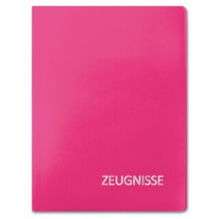Zeugnismappe Basic mit 20 einlagen für 40 Zeugnisse, hochwertige Silbersprägung in stylischem Magenta