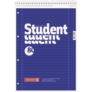 BRUNNEN Collegeblock Student LH & RH Kopfspirale A4 80 Blatt liniert Lineatur 27 für Links- und Rechtshänder