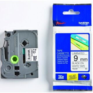 Brother TZe-FX221 Flexi-Tape 9 mm breit / 8 m lang schwarz auf weiß laminiert