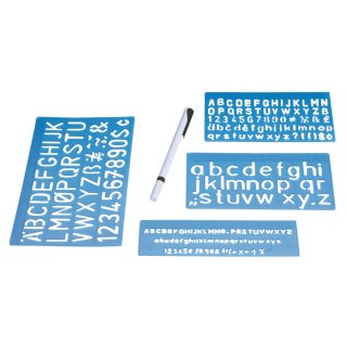 WEDO Schriftschabloneset 1 x 5mm + 1 x 10mm + je 1 x20mm Groß- und Kleinbuchstaben + Stift
