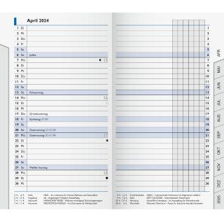 Taschenkalender Kalendereinlage 753, 9 x 15 cm, 1 Monat/2 Seiten, 32 Seiten, Druck: schwarz/blau, Jahresübersicht aktuelles Jahr und Folgejahr