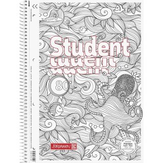 BRUNNEN Collegeblock A4 kariert Lineatur 28, 80 Blatt, 90 g/m², Krake
