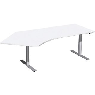 Schreibtisch Elektro-Hubtisch links B2166xT1130xH650-1250mm, weiß/silber