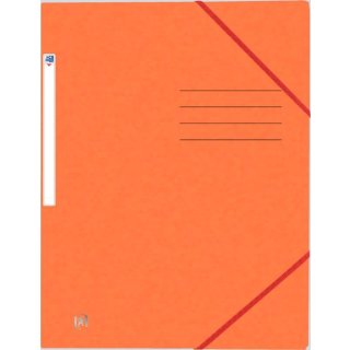 Eckspannmappe, DIN A4, 390g, 3 Einschlagklappen, Gummiband, orange, mit Beschriftungsfeld und Rückenschild