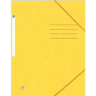 Eckspannmappe, DIN A4, 390g, 3 Einschlagklappen, Gummiband, gelb, mit Beschriftungsfeld und Rückenschild