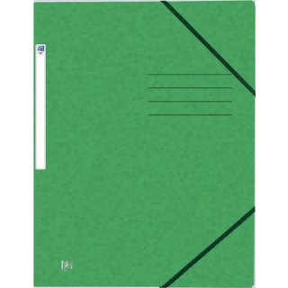 Eckspannmappe, DIN A4, 390g, 3 Einschlagklappen, Gummiband, grün, mit Beschriftungsfeld und Rückenschild