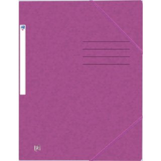 Eckspannmappe, DIN A4, 390g, 3 Einschlagklappen, Gummiband, violett, mit Beschriftungsfeld und Rückenschild