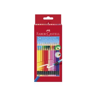 FABER-CASTELL Buntstifte radierbar, alle Stifte mit Radierer in Schreibfarbe, 24er Kartonetui