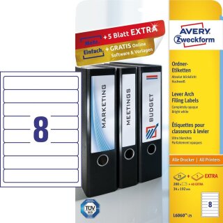 Ordneretiketten AVERY Zweckform L6061-25, 59 x 192 mm, weiß