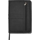 Notizbuch mit Reißverschlusstasche im oberen Einband, schwarz Lederimitat
