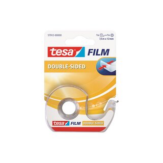 tesa Film, doppelseitiges Klebeband, 12 mm x 7,5 m + Einwegabroller