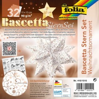 Bascetta-Stern Set, 15x15cm, 32Blatt, Designpapier, weiß/kupfer Weihnachtsornamente