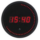 Wanduhr, schwarz, Ø 30 cm, LED, Glaslinse, rote Ziffern auf schwarzem Grund