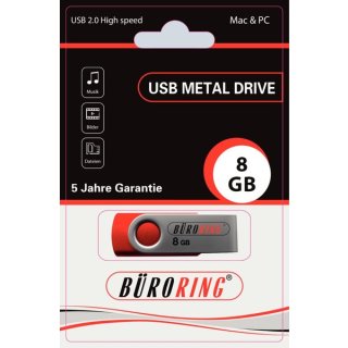 Speicherstick, USB 2.0 mit drehbarer Metall-Abdeckung, Kapazität: 8 GB