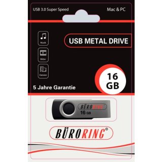 Speicherstick, USB 3.0 mit drehbarer Metall-Abdeckung, Kapazität: 16 GB