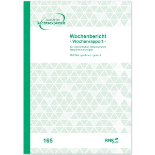 Wochenbericht - Wochenrapport, Block, 100 Blatt, perforiert, gelocht, DIN A4