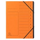 Ordnungsmappe Colorspan, für DIN A4, 12 Fächer, mit Gummizug, innen schwarz, Deckel mit Liniendruck, orange