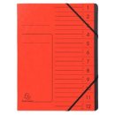 Ordnungsmappe Colorspan, für DIN A4, 12 Fächer, mit Gummizug, innen schwarz, Deckel mit Liniendruck, rot