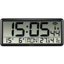 Wanduhr Jumbo, schwarz, 36x16 cm, Funkuhr, mit Datum, Wochentag, Raumtemperatur LED-Anzeige, mit Thermometer (Messbereich: 0 bis 50°C), Hygrometer (Messbereich: 20 bis 95 %)