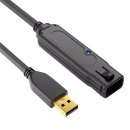 aktives USB-2.0 Verlängerungskabel, schwarz, 30 m, 480Mbps und 0,5A (max. 2,5W), USB-A Stecker auf USB-A Buchse, verriegelbar