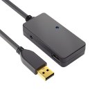 aktives USB-2.0 Verlängerungskabel, schwarz, 6 m, 480Mbps und 0,5A (max. 2,5W), USB-A Stecker auf 4 x USB-A Buchse, Hub-Funktion