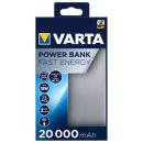 Powerbank, Fast Energy, 5V, 20.000mAh, Li-Polymer, grau, 2 x USB Typ-A,