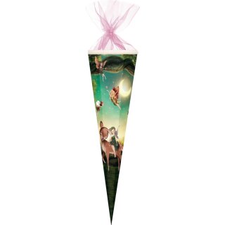 Nestler Schultüte Waldfeen 85cm 6eckig Organzaverschluss und Perlenrand