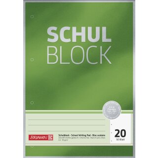 Brunnen Premium-Schulblock A4 unliniert Lin.20, 50 Blatt, 90g/m² Premiumpapier