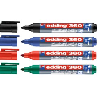 Edding 360 Whiteboardmarker in schwarz, blau, rot und grün offenlagerfähig Rundspitze 1,5-3mm